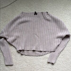 Cropped Ribbed Boatneck Sweater - Light Mauve